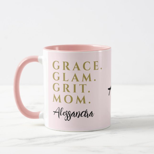 Caneca Citação de Mãe com Monograma Inspirador Rosa Paste (Esquerda)