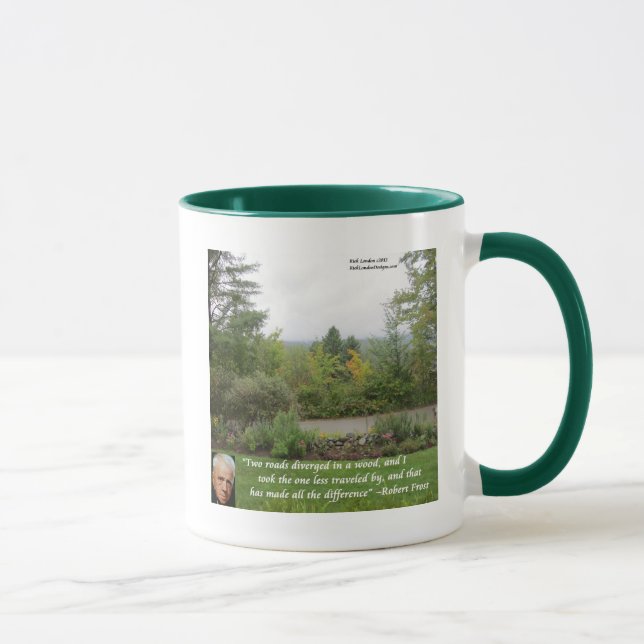 Caneca Citação de Sabedoria de Robert Frost "Caminho Meno (Direita)