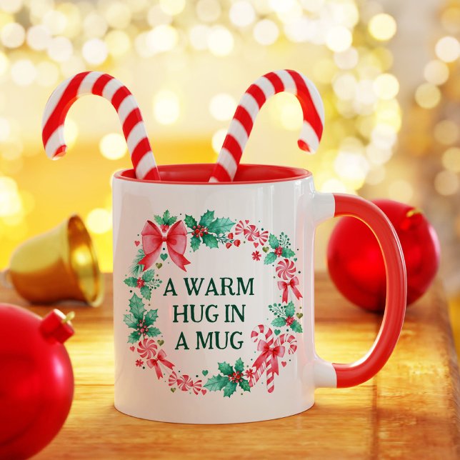 Caneca Citação de Wreath e Candy de Natal em Aquarela (Watercolor Christmas Wreath with Candy Canes Mug)