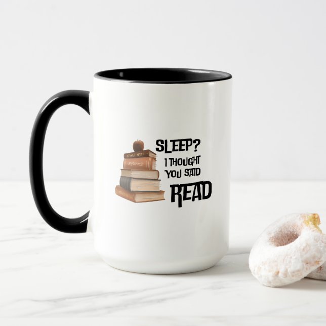 Caneca Citação Divertida de Amante de Livros Dormir Achei (Com Donut)