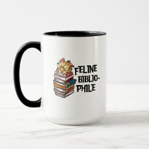 Caneca Citação Divertida de Gato Amante de Livros Felino