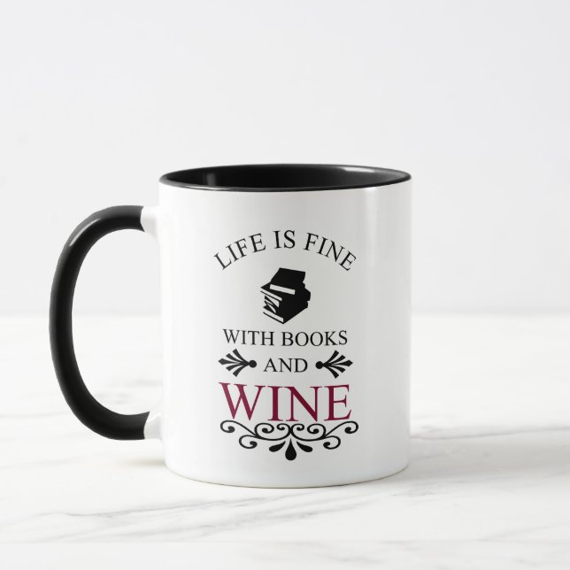 Caneca citação engraçada para livros e amantes de vinho (Esquerda)