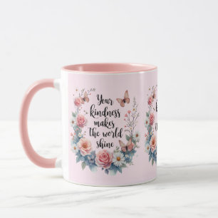 Caneca Citação Floral Inspiradora com Borboletas