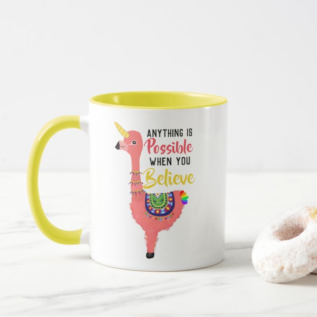 Caneca Citação Inspiracional do Unicorn Flamingo Llama (Com Donut)
