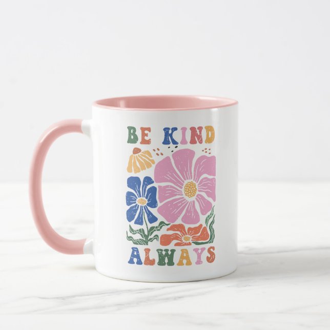 Caneca Citação Motivacional Floral Retro Boho -Seja Sempr (Esquerda)