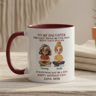 Caneca Citação Vermelha de Desenho Animado Mãe Filha Conf