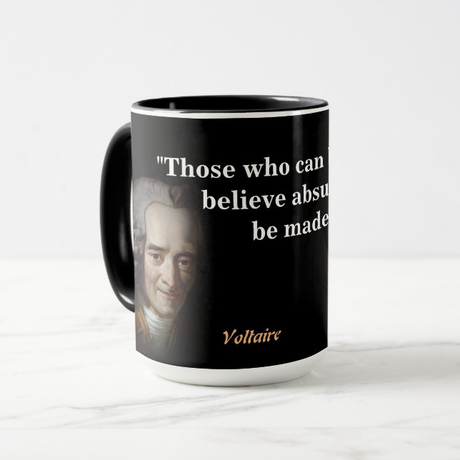 Caneca Citação Voltaire Sobre Absurdos E Atrocidades (Frente Esquerda)