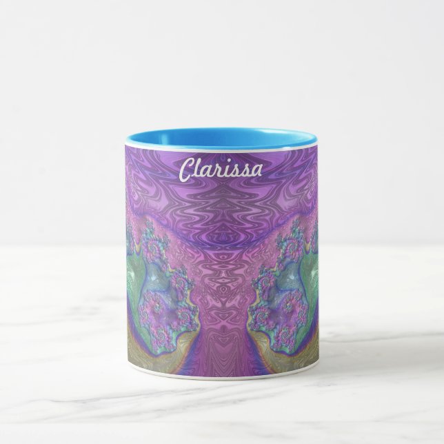Caneca ~ CLARISSA ~ GLOSSY 3D Verde Roxo Azul (Centro)