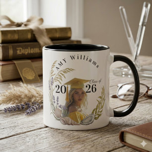 Caneca Classe de 2026 Personalizada de Foto Floral Modern