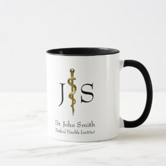 Caneca Classe Médica de Asclepius Dourada em Branco