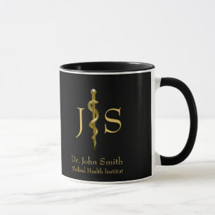Caneca Classe Médica de Asclepius Dourada em Preto