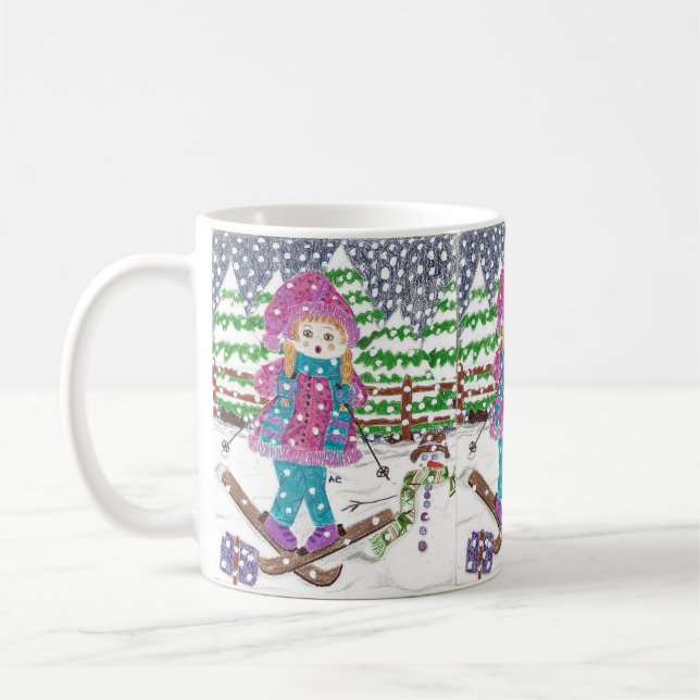 Caneca clássica da menina do esqui com cacau (Esquerda)