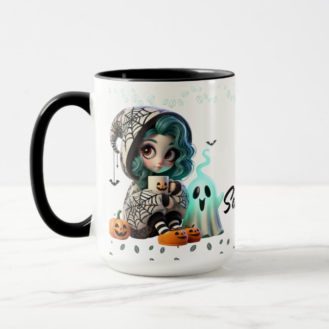 Caneca Clássica de Café de Menina Assustadora de H (Esquerda)
