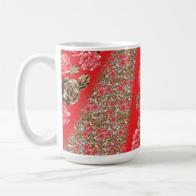 Caneca Clássica | Xícara de Café Floral | Design V (Esquerda)