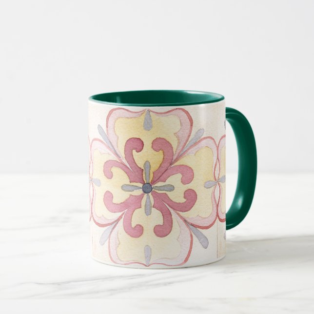 Caneca Clássico aquarela floral Vovó presente verde rosa (Frente Esquerda)