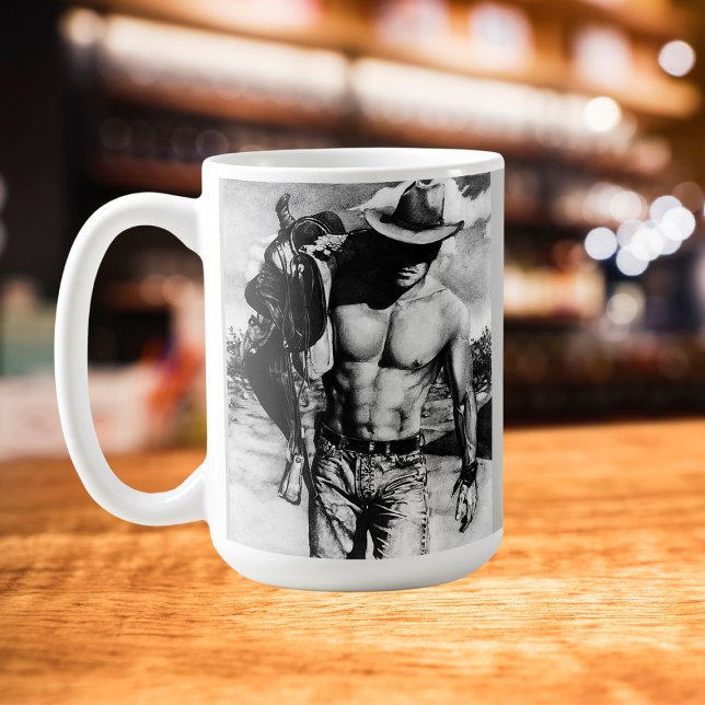 Caneca Clássico de Arte Bela Esboço Café (This classic, elegant fine art charcoal sketch cowboy coffee mug looks great in any setting.)