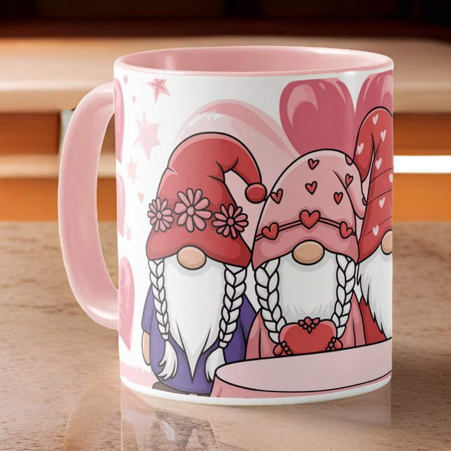 Caneca Clássico do Dia de os namorados Gnome Gnomo, Rosa, (Criador carregado)