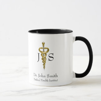 Caneca Clássico Noble Elegante Dourado Médico Asclepius