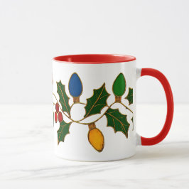 Caneca Cloisonne Art Christmas Lights and Holly