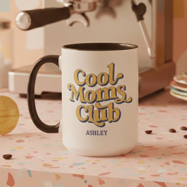 Caneca Clube Clássico das Mães Legais Azul Amarelo Texto  (Criador carregado)