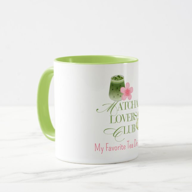 Caneca Clube dos Amantes de Matcha Macarons de Chá Verde  (Frente Esquerda)