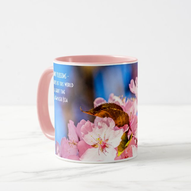 Caneca Cluster De Blossomas De Cereja Rosa, Céu Azul (Frente Esquerda)