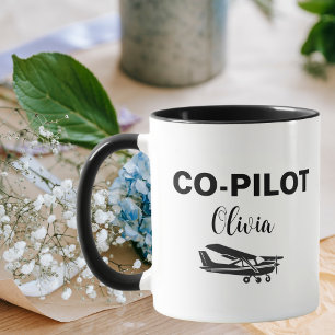 Caneca CO-PILOTO Moderno Texto & Avião, Presente Personal