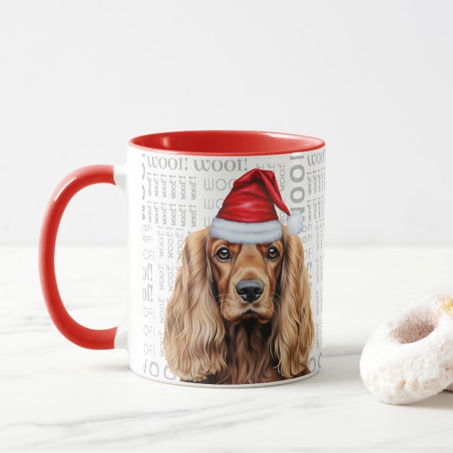 Caneca Cocker Spaniel Dog Santa Woof Christmas (Com Donut)