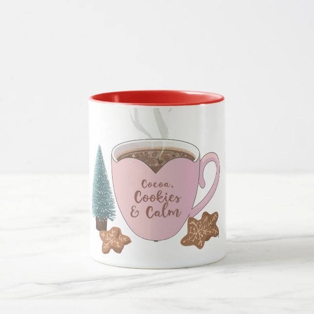 Caneca Cocoa, Cookies & Calm – Camisa de Natal Pastel (Centro)