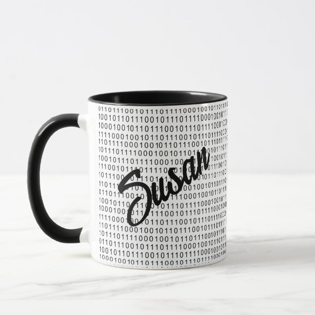 Caneca Código Binário - listras brancas pretas (Esquerda)