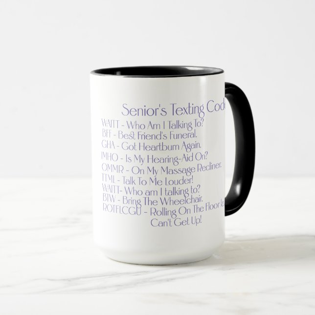Caneca "Códigos de Mensagens de Idosos" Café/ Chá Persona (Frente Esquerda)