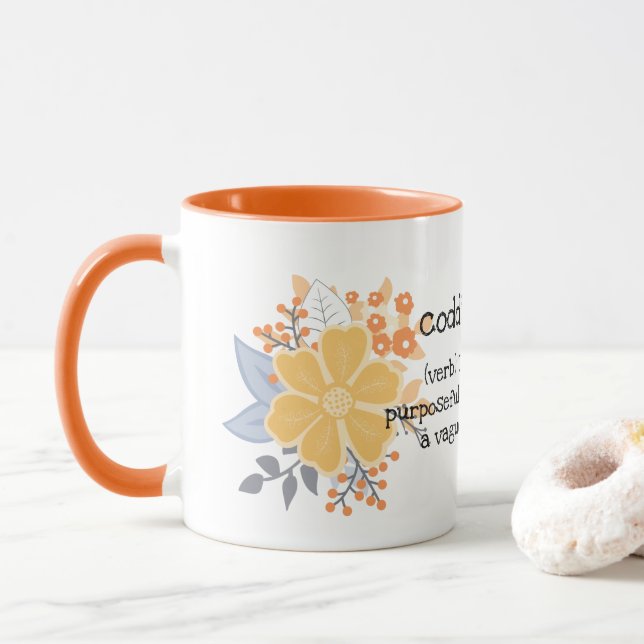 Caneca Códulo Cinza Laranja Flor Mug (Com Donut)
