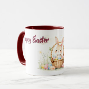 Caneca Coelhinho da Páscoa Fofo em Cesta com Ovos Colorid