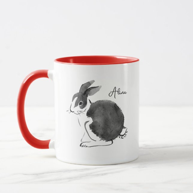 Caneca Coelhinho de Aquarela Preto e Branco (Esquerda)