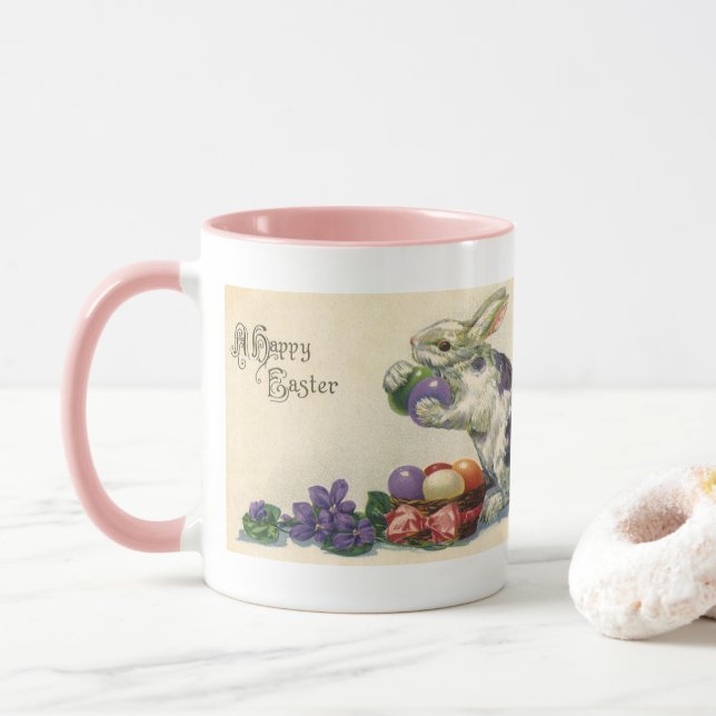 Caneca Coelhinho de Páscoa com Ovos de Páscoa numa Cesta (Com Donut)