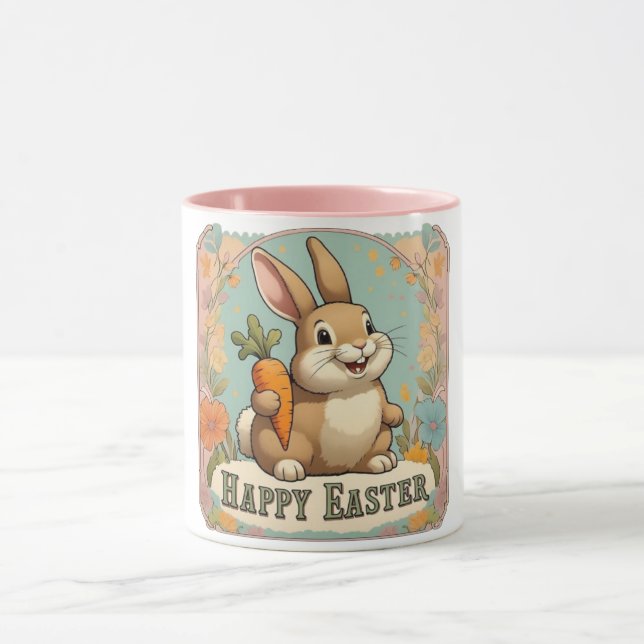 Caneca Coelhinho sorridente com Felz pascoa Floral de Cen (Centro)