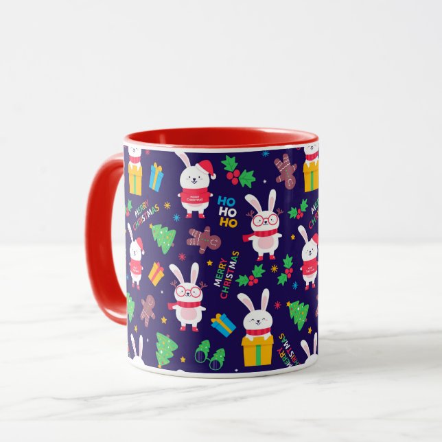 Caneca Coelhinhos de Natal Engraçados (Frente Esquerda)
