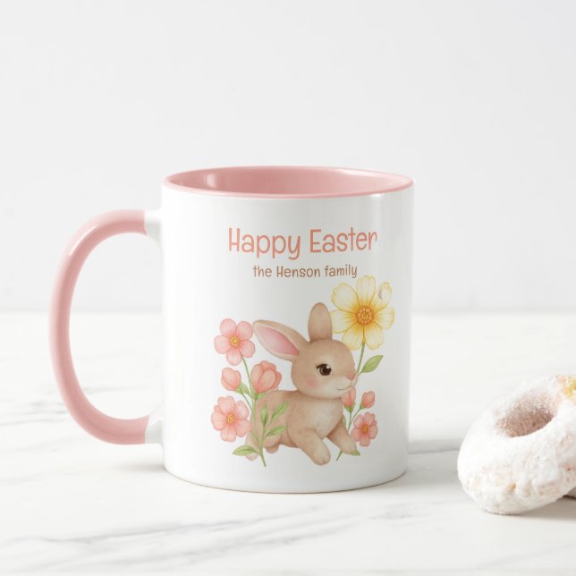 Caneca Coelho Aquarela Personalizado Feliz Páscoa  (Com Donut)