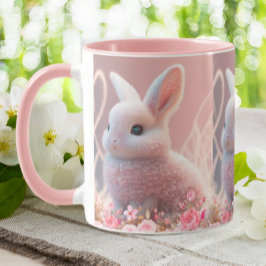 Caneca Coelho Bonito Coelho Rosa-Rosa, Fundo Sonho Floral