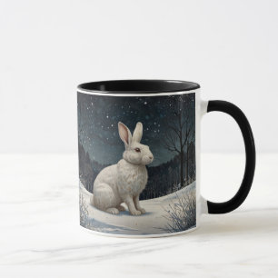 Caneca Coelho branco elegante Natal floresta nevada