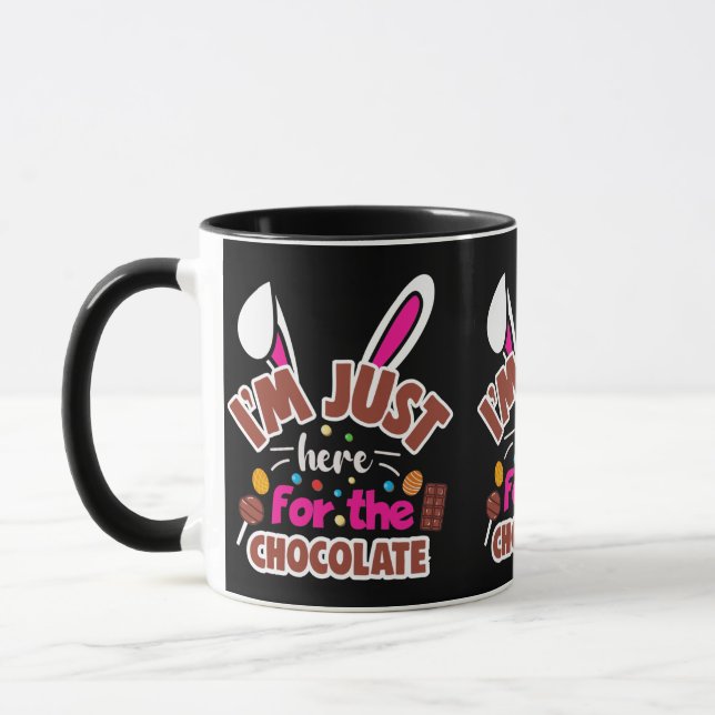 Caneca Coelho da Páscoa Estou Aqui Sòmente Pelo Chocolate (Esquerda)