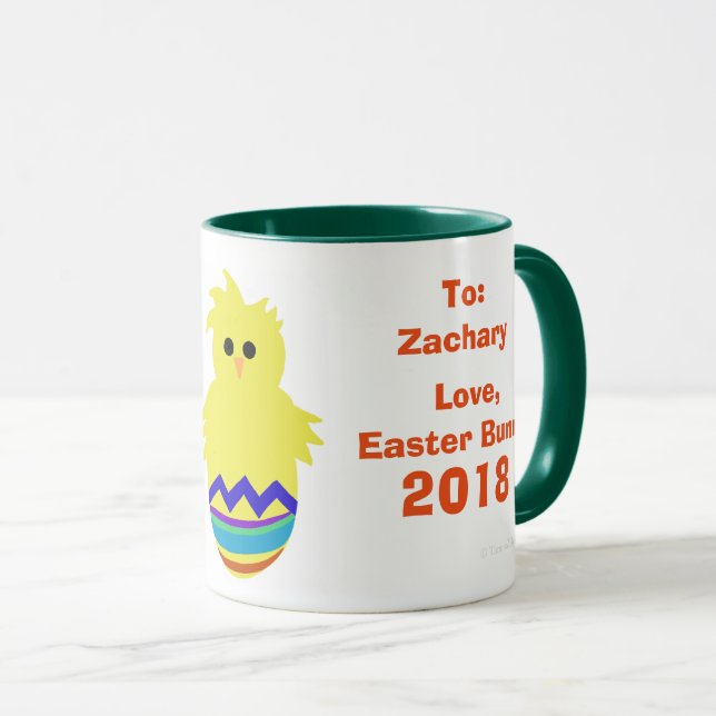 Caneca Coelho da Páscoa Frango Amarelo Ovos Nome (Frente Esquerda)