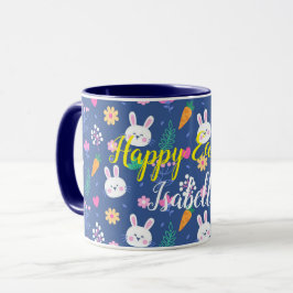 Caneca Coelho de Amor Branco Feliz Personalizar Páscoa
