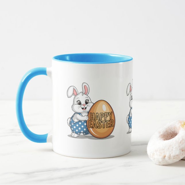 Caneca Coelho de Bolinhas Feliz Páscoa (Com Donut)