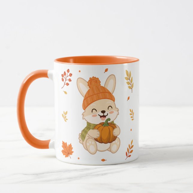 Caneca Coelho Fofo de Outono com Abóbora.  (Esquerda)