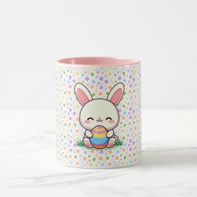 Caneca Coelho fofo de primavera/Páscoa com ovo (Centro)