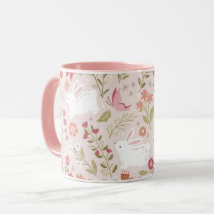 Caneca Coelho Fofo e Jardim de Primavera de Borboleta