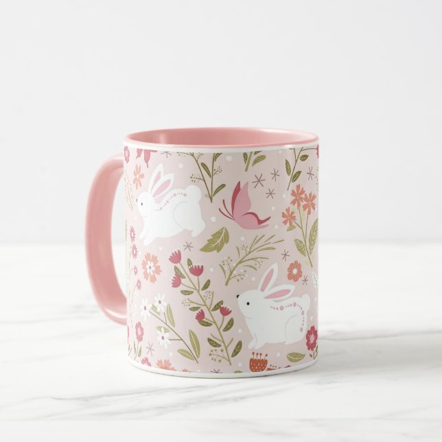 Caneca Coelho Fofo e Jardim de Primavera de Borboleta (Frente Esquerda)