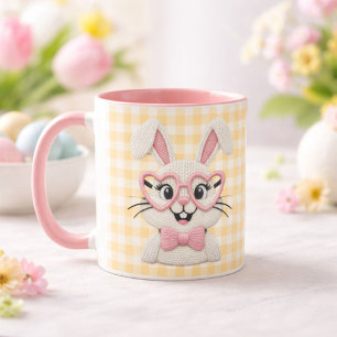 Caneca Coelho Xadrez Fofo com Óculos de Coração Rosa
