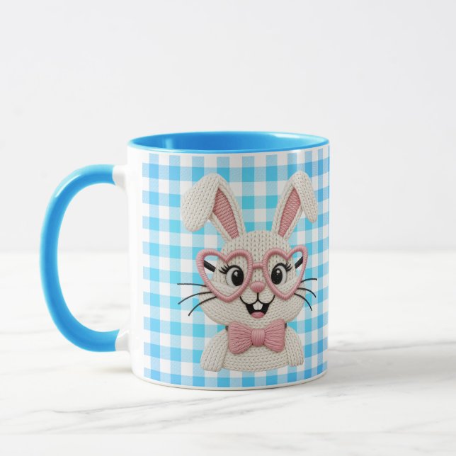 Caneca Coelho Xadrez Fofo Óculos de Coração Rosa  (Esquerda)